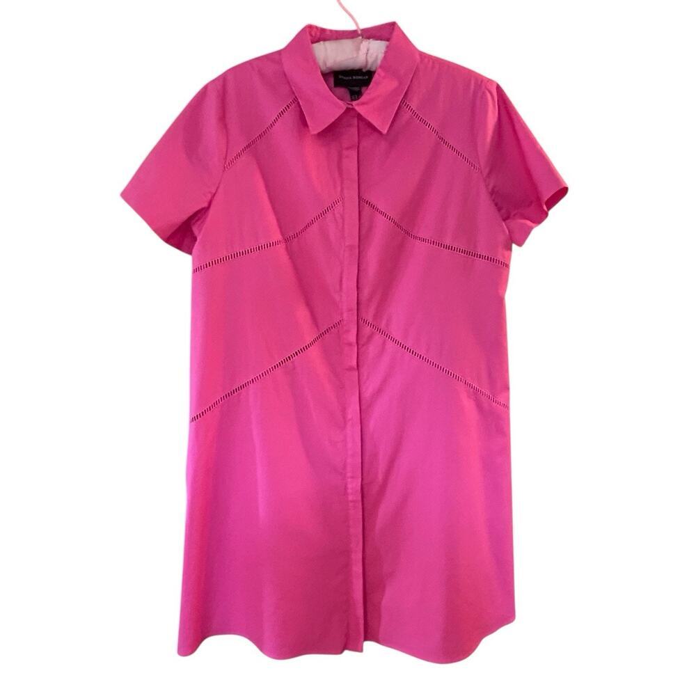 Donna Morgan Women’s Pink Collared Ladder Embroidery Trim Shirt Dress Size 14